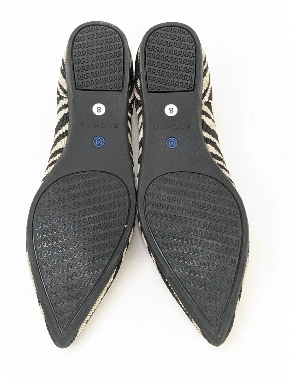 Rothy's The Point Pointed Toe Ballet Flats Black Zebra Womens 8 - Picture 5 of 5